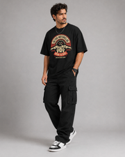 Retro Motorclub black oversized T-shirt three quarter view