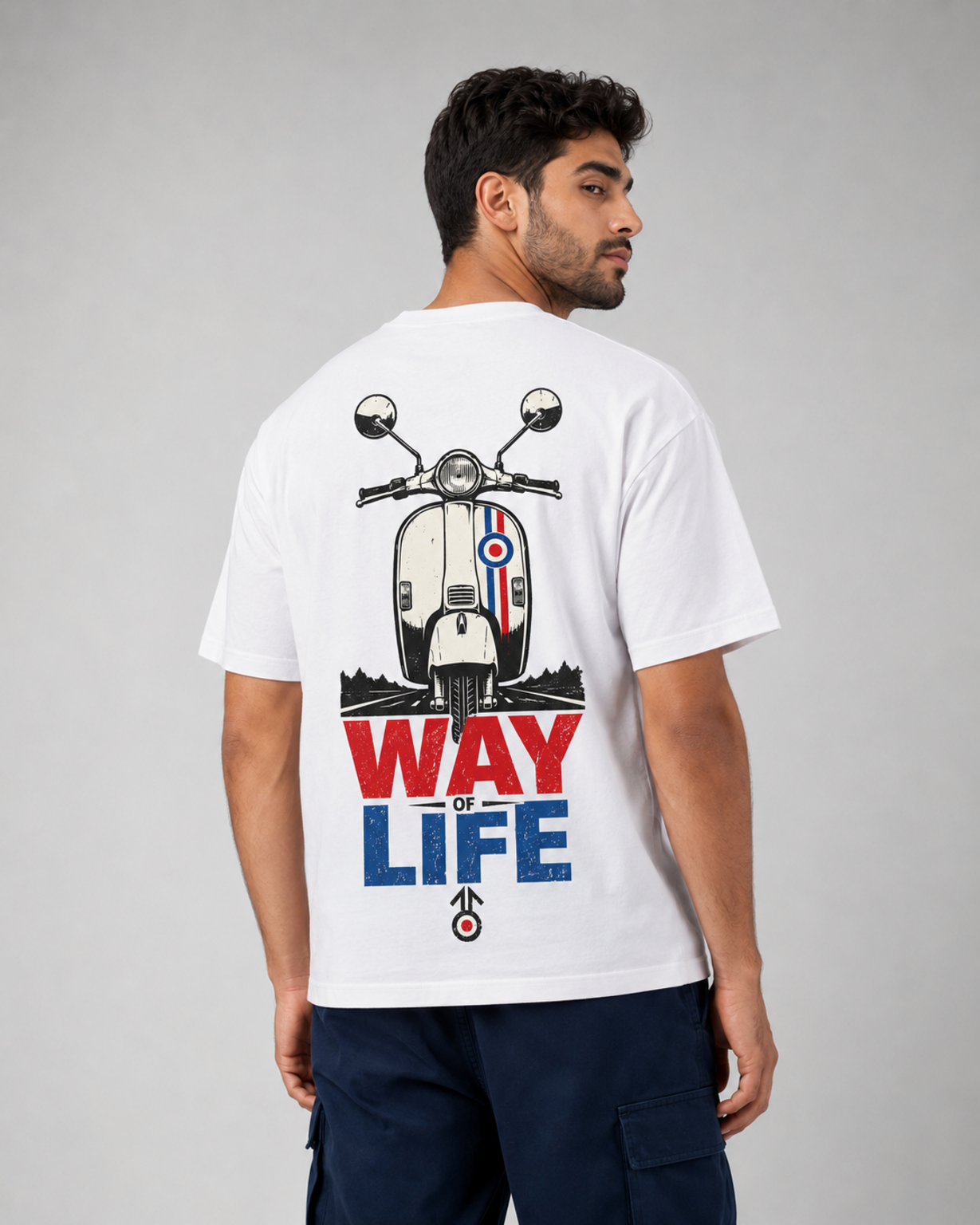 Ride 64 Way of Life white oversized T-shirt back close-up
