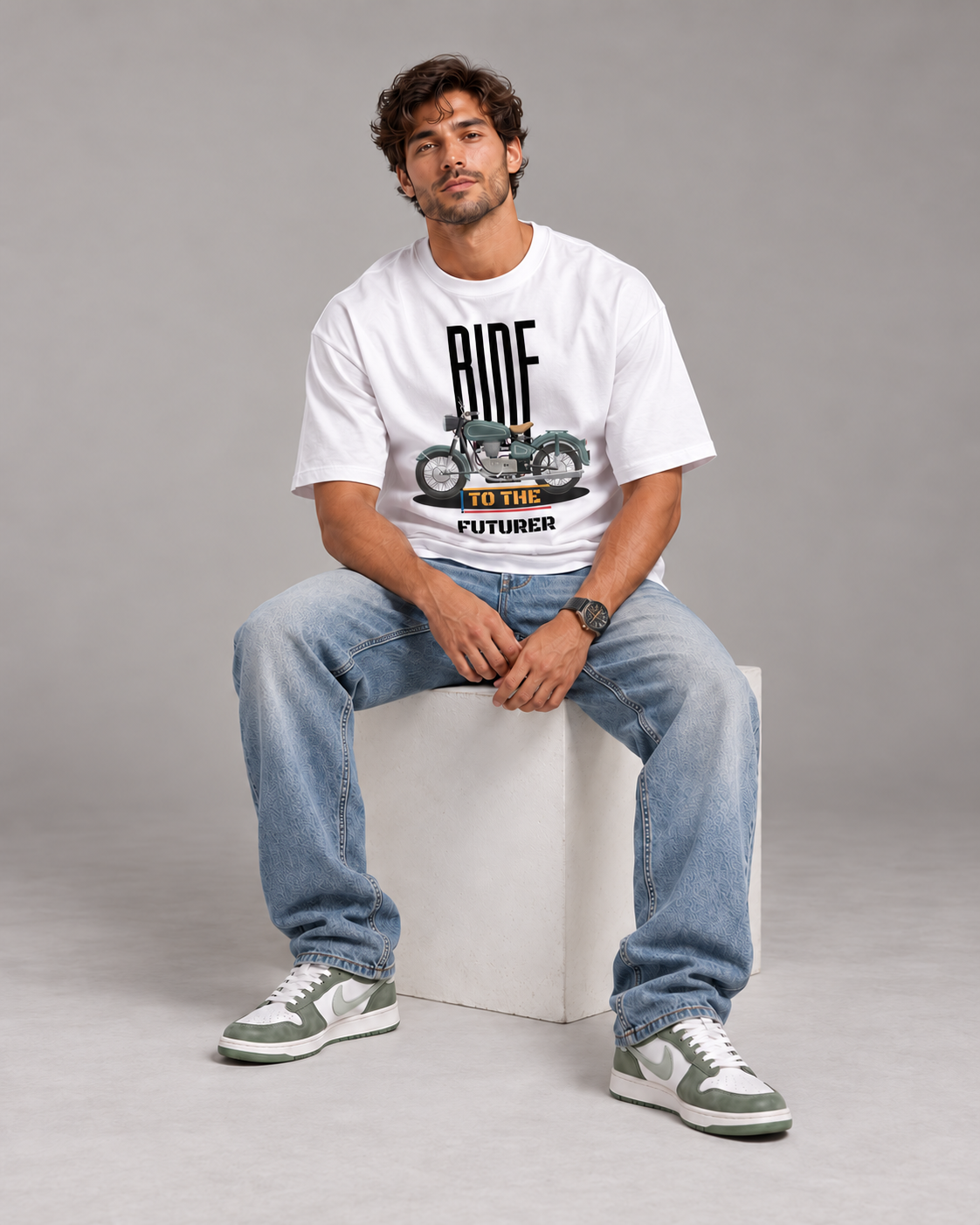 Ride To The Future oversized T-shirt — seated view