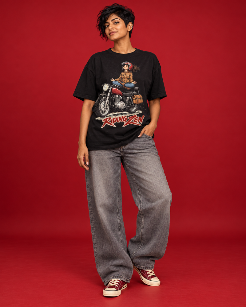 RIDING ZEN — WOMEN'S BLACK OVERSIZED T-SHIRT