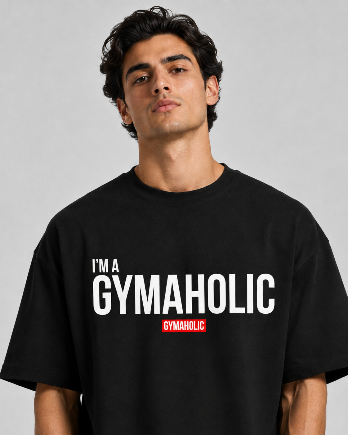 GYMAHOLIC OVERSIZED T-SHIRT- BLACK