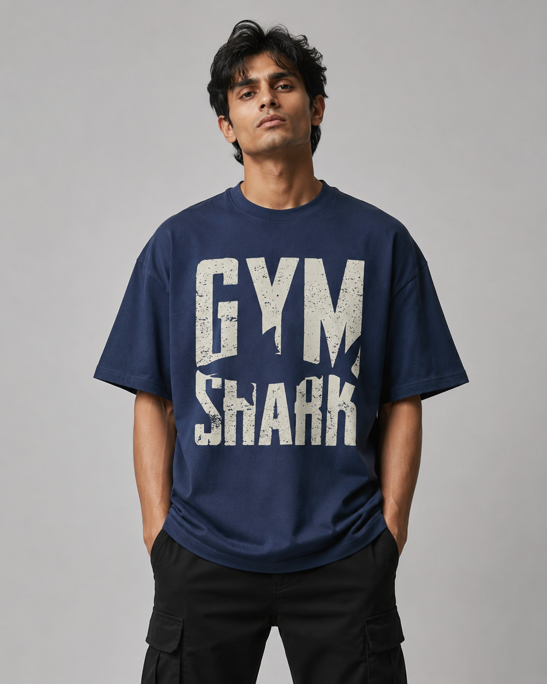 GYM SHARK OVERSIZED T-SHIRT- NAVY BLUE