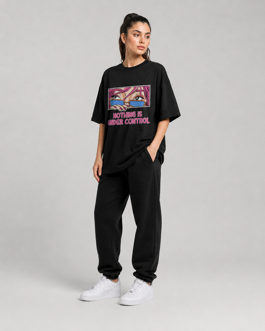 NOTHING IS UNDER CONTROL OVERSIZED T-SHIRT- BACK - premium oversized graphic T-shirt product image 2