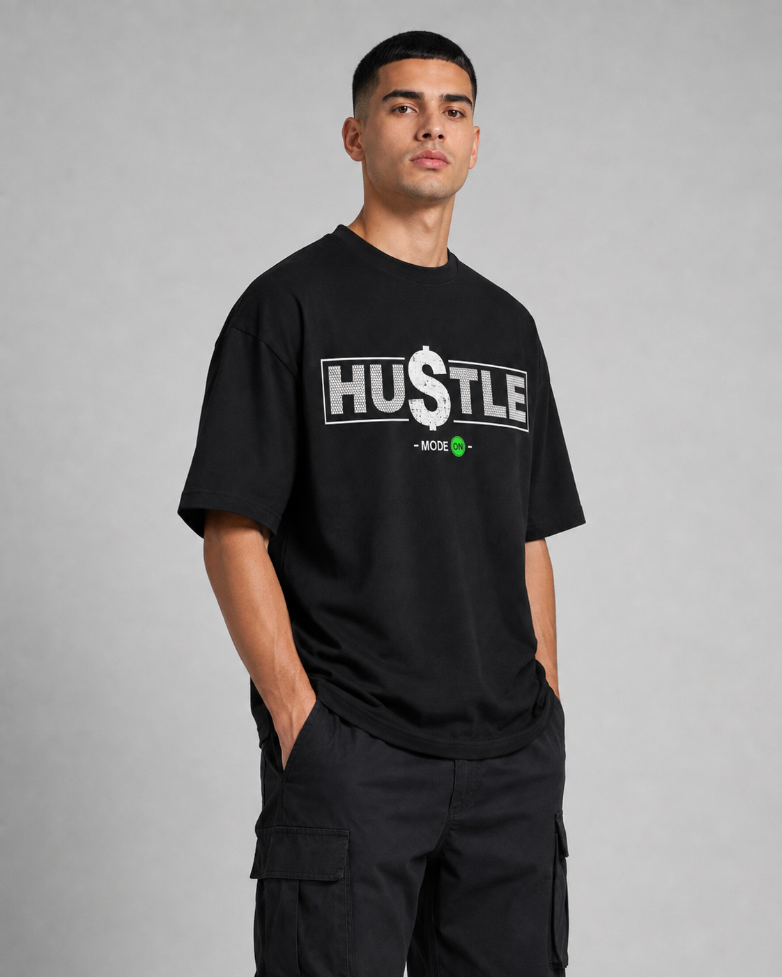 HUSTLE MODE ON OVERSIZED T-SHIRT