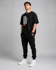 FUCK STRESS BENCH PRESS  OVERSIZED T-SHIRT- BLACK