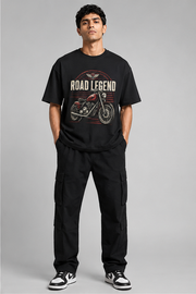 Road Legend oversized black T-shirt full front view
