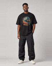 Road Ready Ride Free black oversized t-shirt full front view