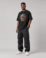 Road Ready Ride Free black oversized t-shirt three-quarter model view