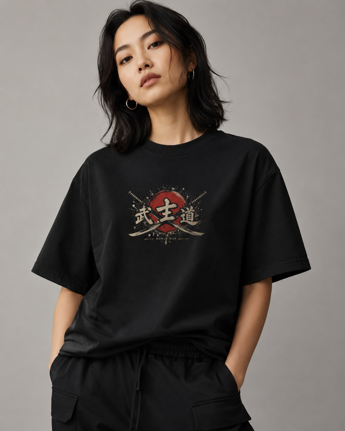 Ronin Way women's oversized T-shirt close-up