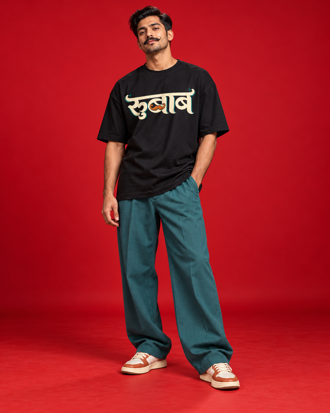 Rubab black oversized Marathi typography T-shirt front
