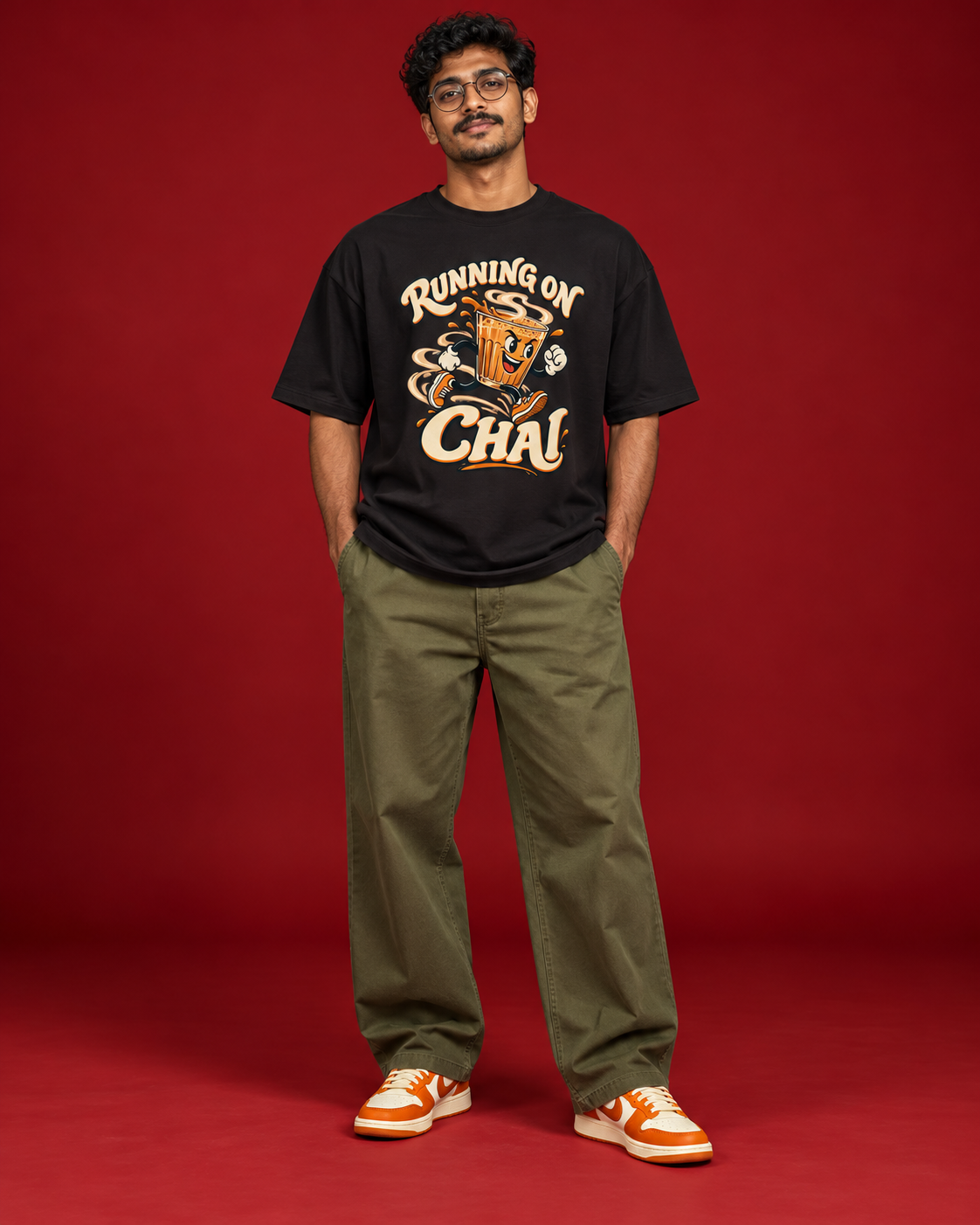 RUNNING ON CHAI black tee running tea glass illustration front