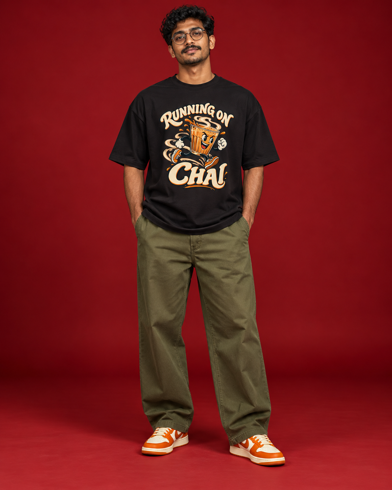 RUNNING ON CHAI — BLACK OVERSIZED T-SHIRT