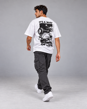 Scooter Classic white oversized T-shirt natural back walking pose