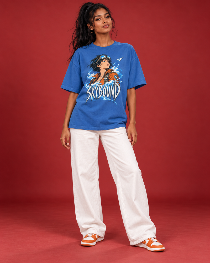 SKYBOUND — WOMEN'S BLUE OVERSIZED T-SHIRT