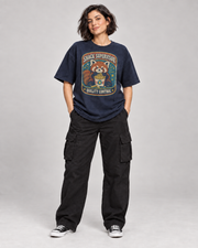 SNACK SUPERVISOR WOMEN'S OVERSIZED T-SHIRT in Navy – full front