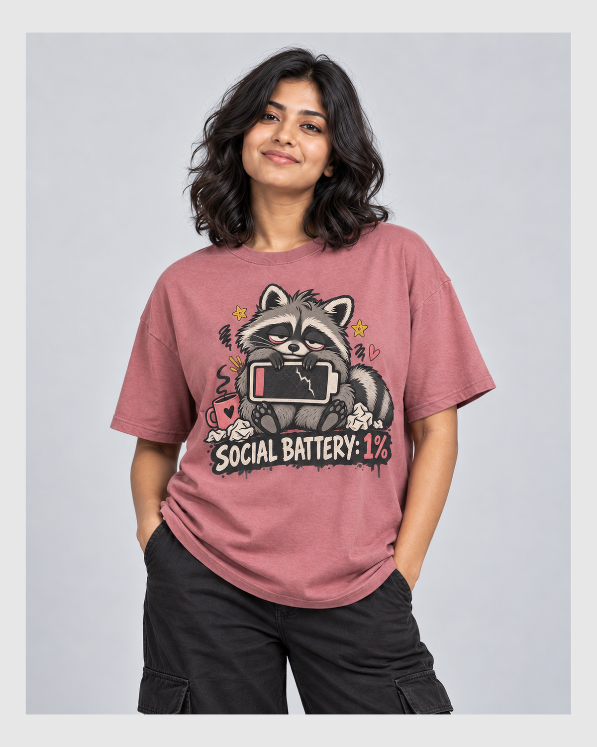 SOCIAL BATTERY 1% OVERSIZED T-SHIRT close-up featured