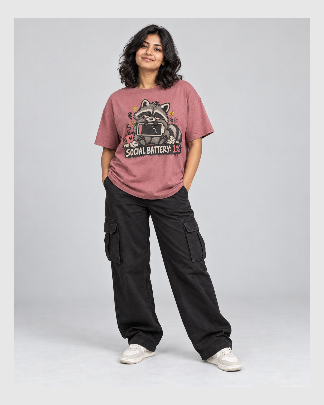 SOCIAL BATTERY 1% OVERSIZED T-SHIRT full front