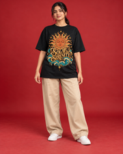 SOLAR SERENITY women's black oversized tee front