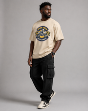 Speed Freak Moto Garage beige oversized T-shirt three quarter view