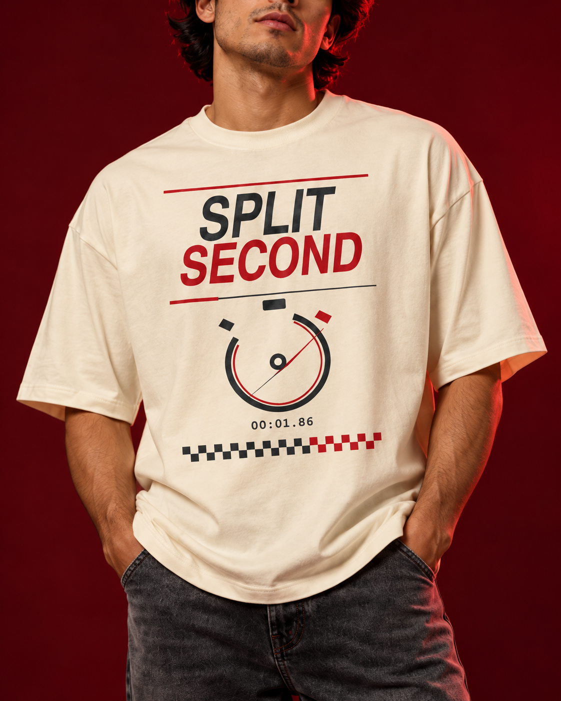 SPLIT SECOND off-white oversized T-shirt detail view