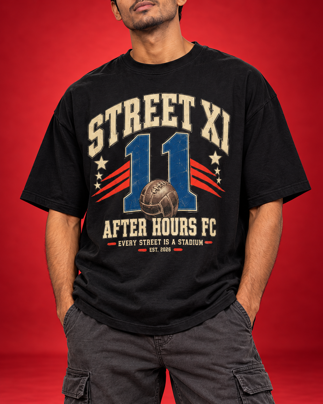Street XI black mens oversized tee closeup