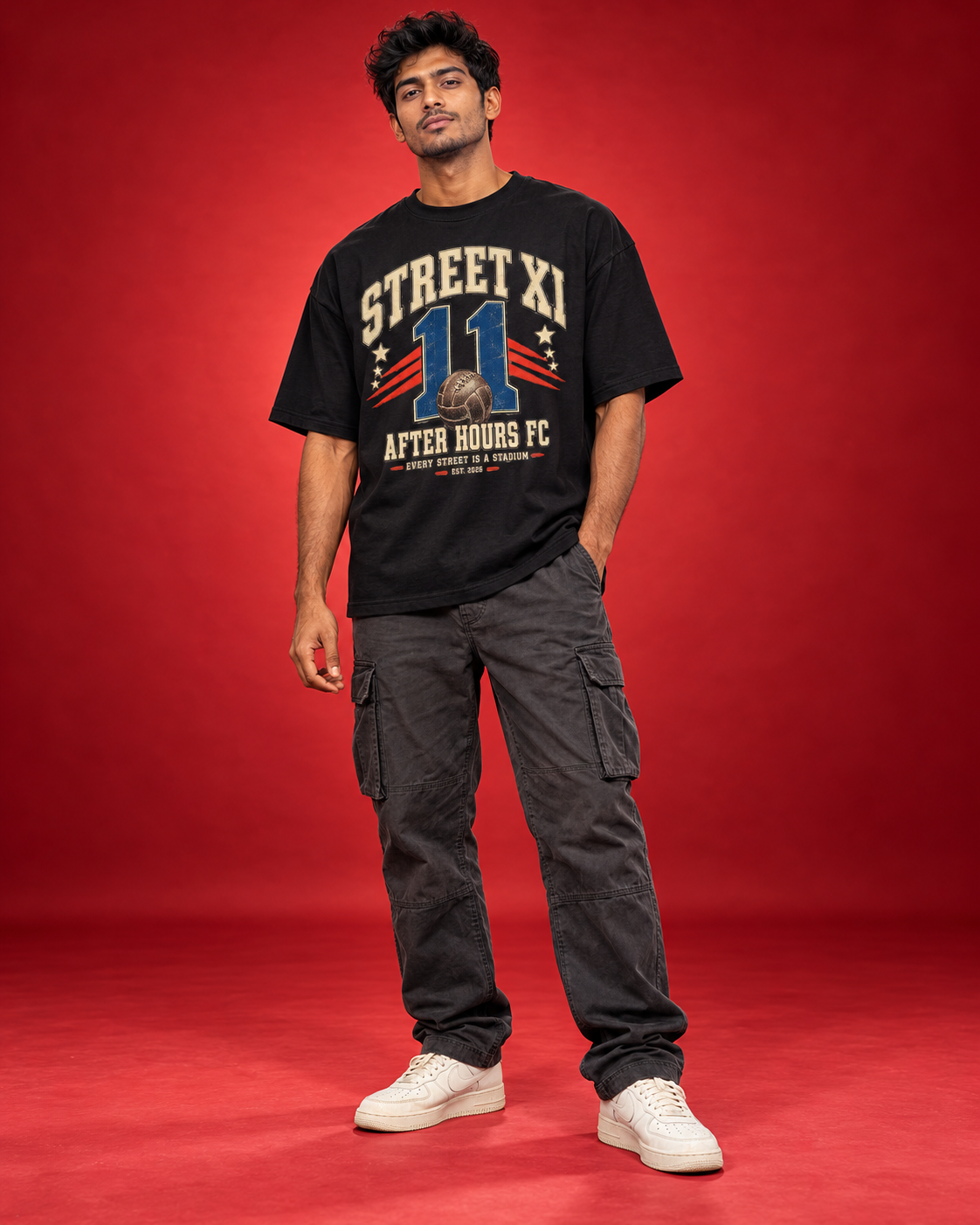 Street XI black mens oversized tee front