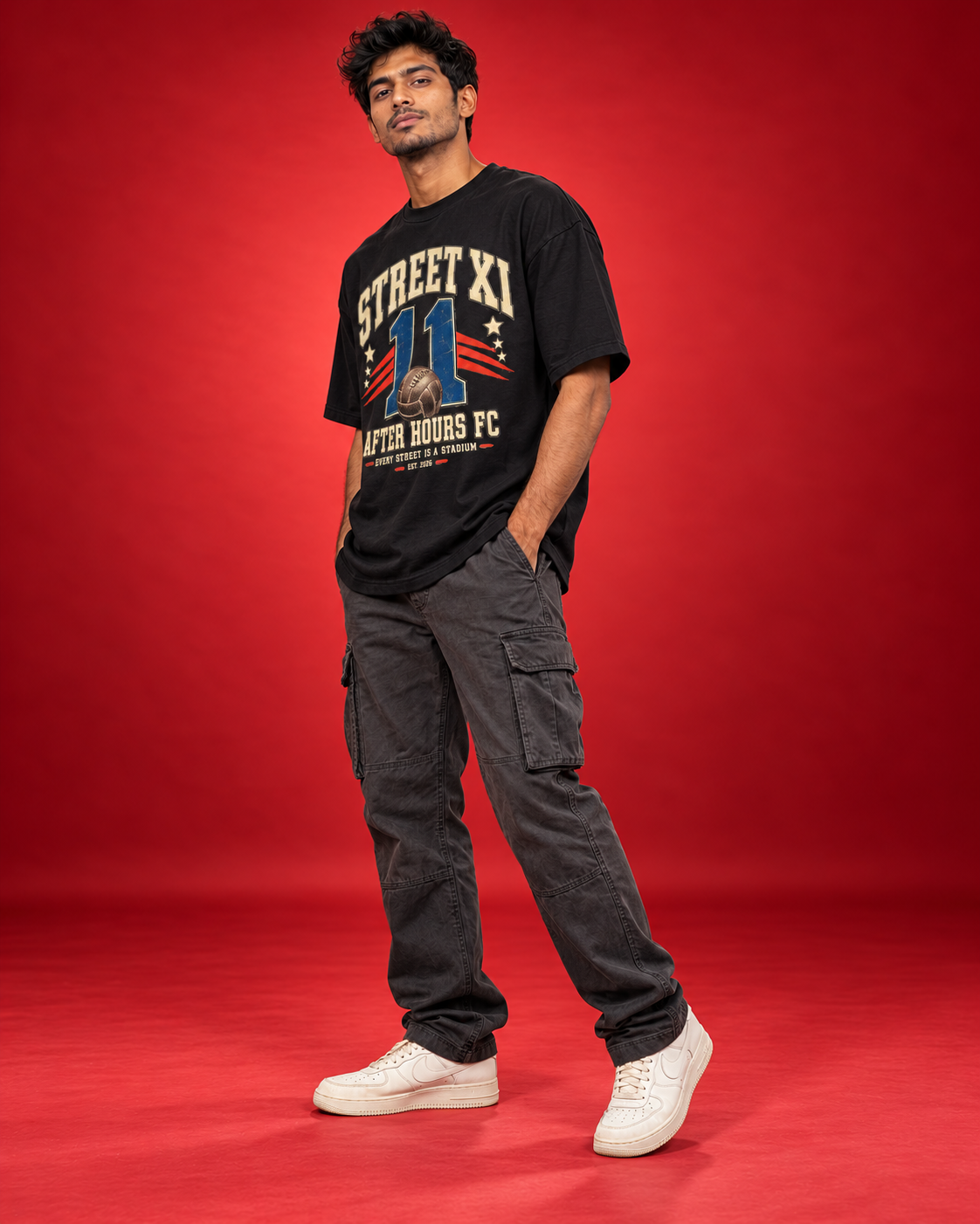 Street XI black mens oversized tee side