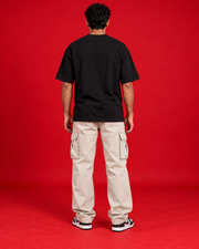 Tham Rahayla black oversized Marathi typography T-shirt back