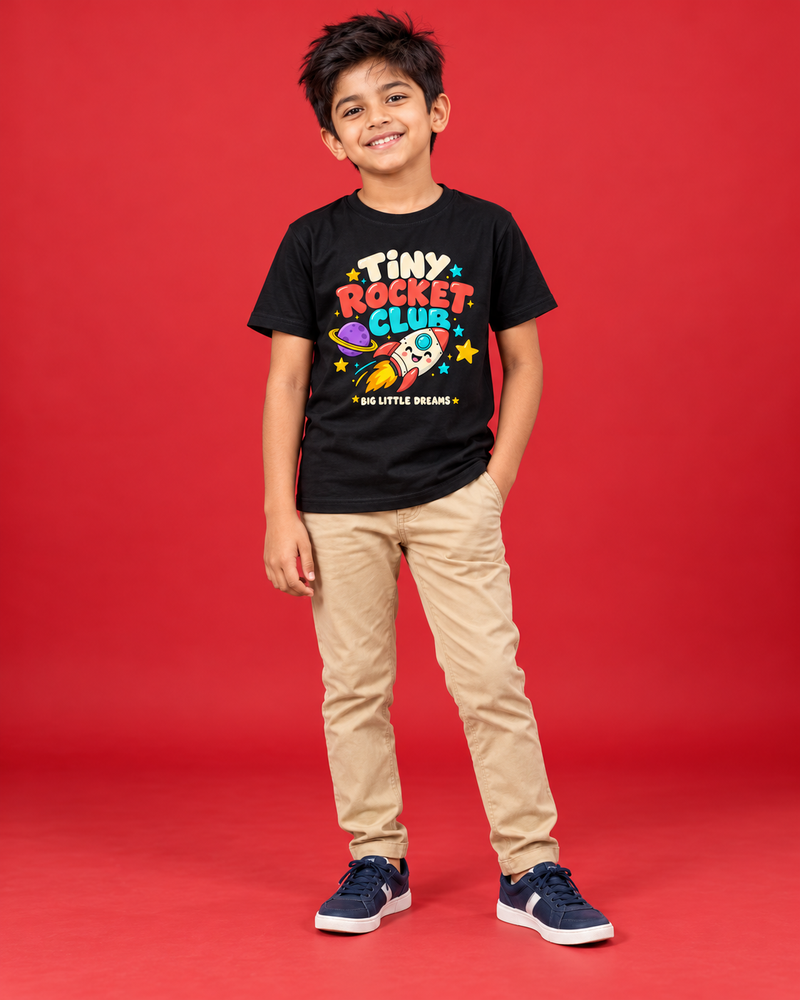 TINY ROCKET CLUB — KIDS BLACK T-SHIRT