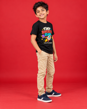 Tiny Rocket Club black kids tee side