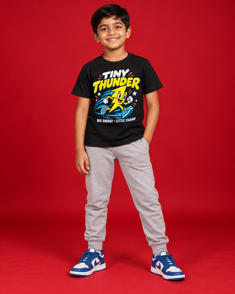 TINY THUNDER — KIDS BLACK T-SHIRT