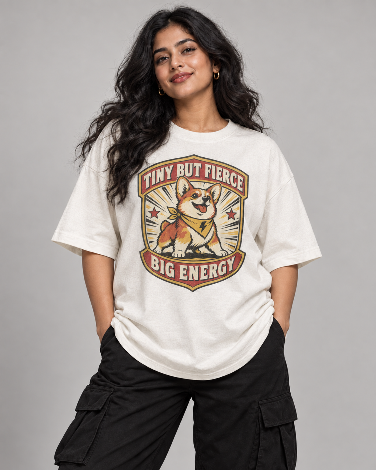 TINY BUT FIERCE WOMEN'S OVERSIZED T-SHIRT in Off White – close-up