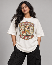 TINY BUT FIERCE WOMEN'S OVERSIZED T-SHIRT in Off White – close-up