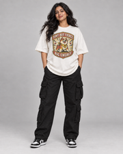 TINY BUT FIERCE WOMEN'S OVERSIZED T-SHIRT in Off White – full front