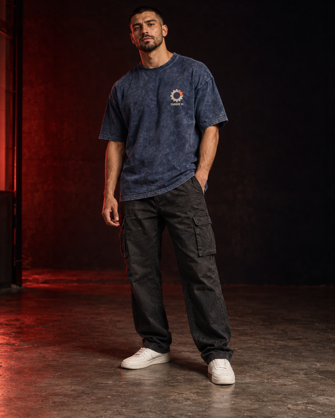 TORQUE THEORY 01 blue acid wash oversized T-shirt front view