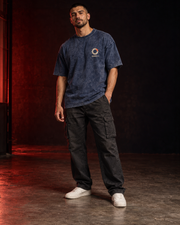 TORQUE THEORY 01 blue acid wash oversized T-shirt front view