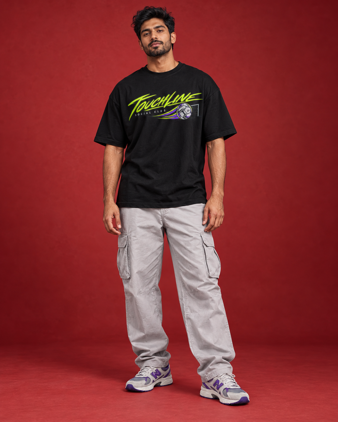 TOUCHLINE SOCIAL CLUB black oversized men's tee front