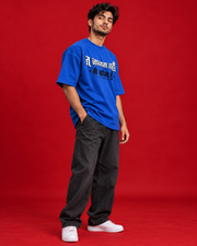 Tu Jaanta Nahi blue oversized Hindi typography T-shirt side