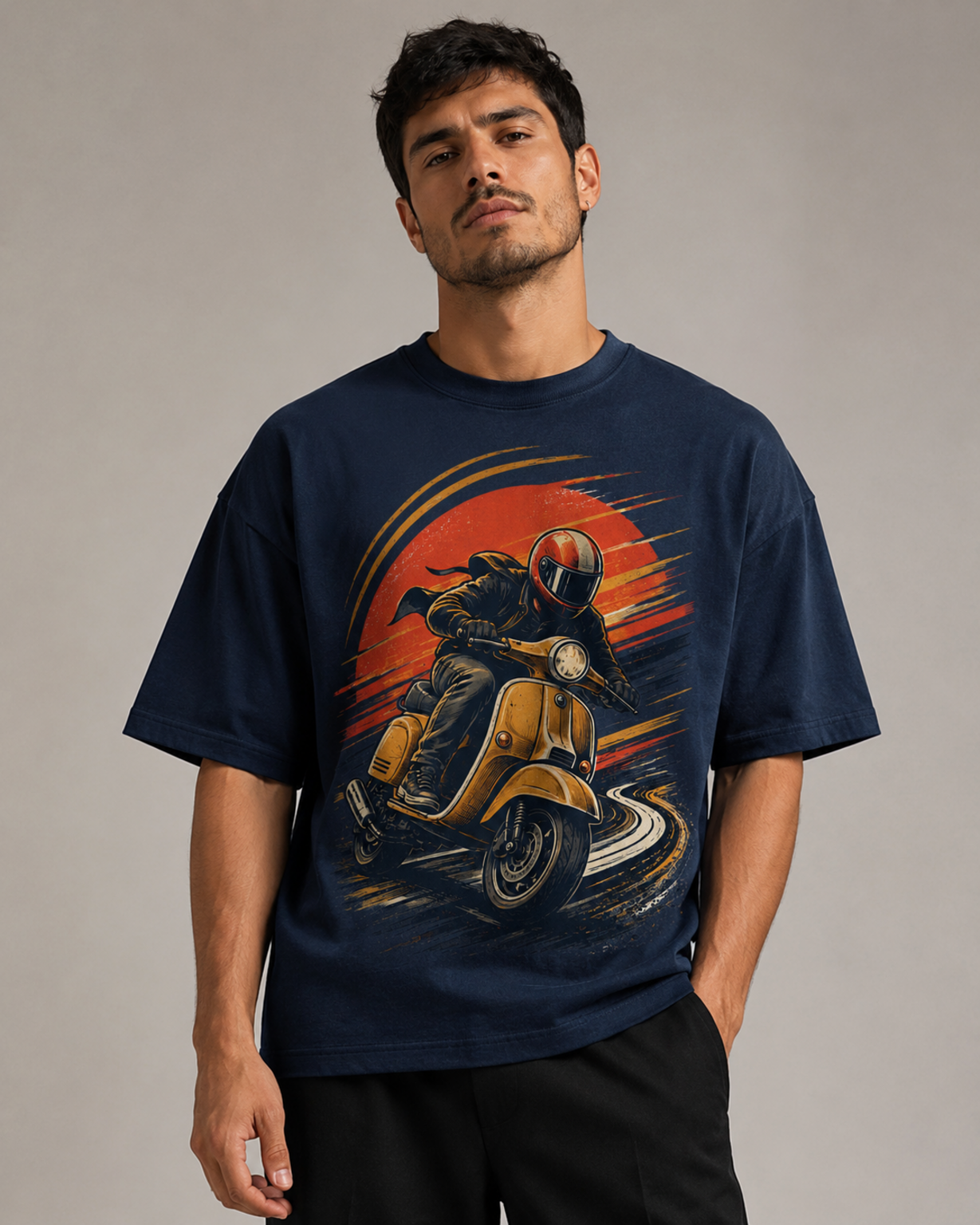 Urban Scooter Rush navy oversized T-shirt close-up