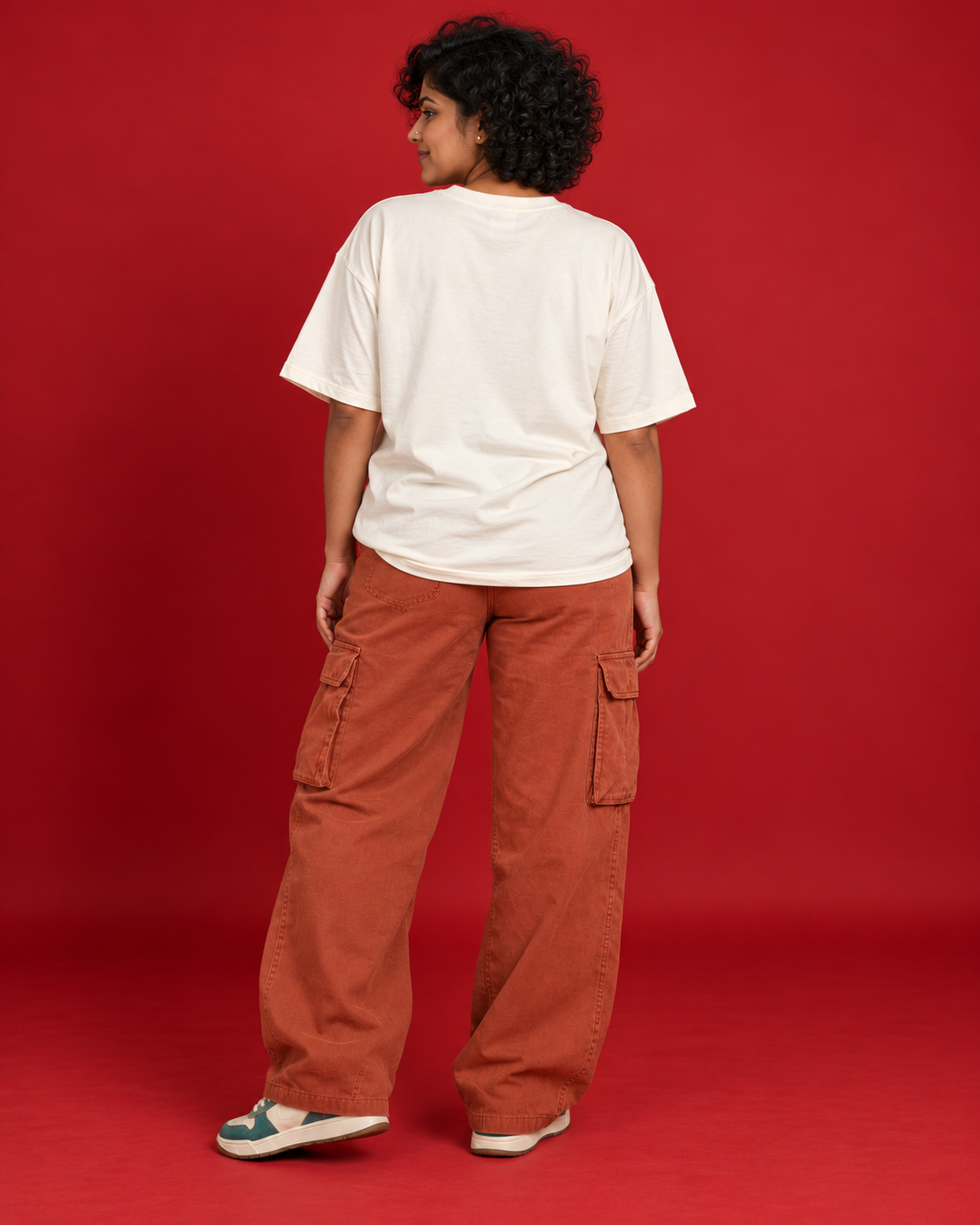 Weekend Wanderers women's off-white oversized tee plain back view