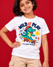 Wild at Play white kids tee closeup